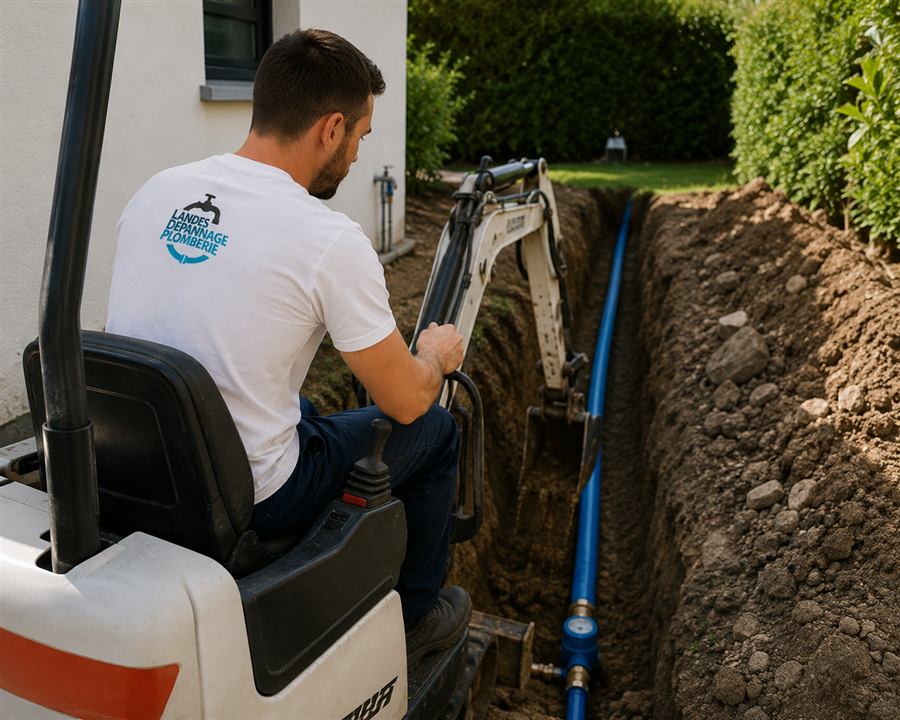 Terrassement à la minipelle pour un remplacement de conduite d'eau potable à Dax