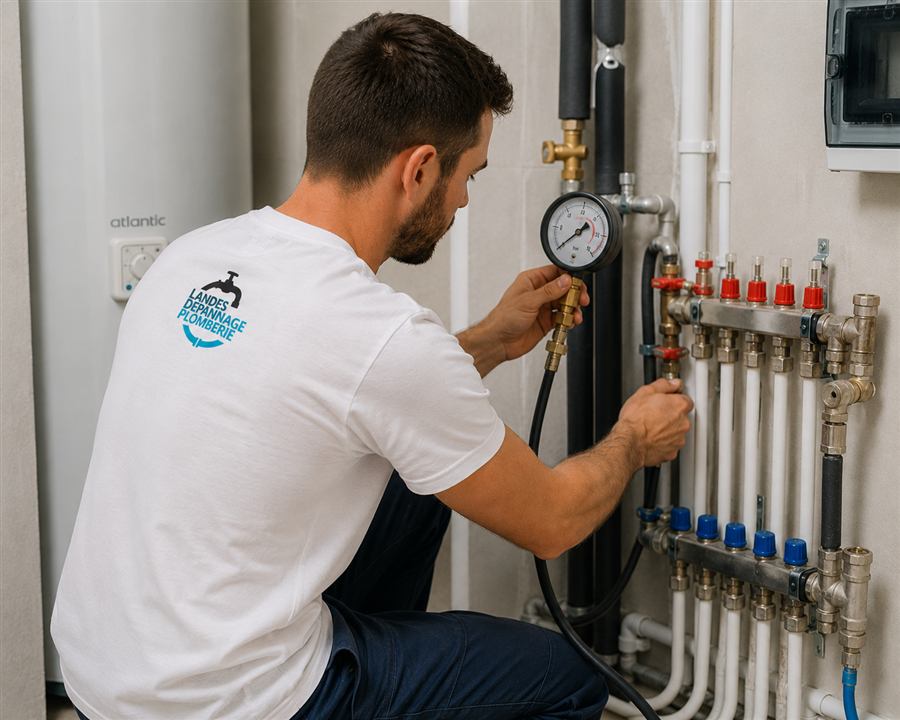 Contrôle de pression sur une installation de plomberie à Dax